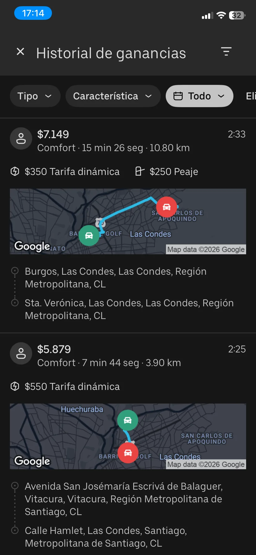 Captura real de la app de Uber después de aplicar el sistema