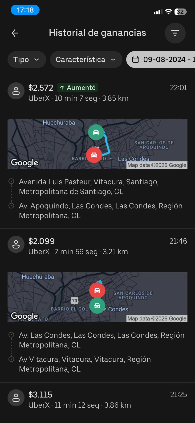 Captura real de la app de Uber antes de aplicar el sistema